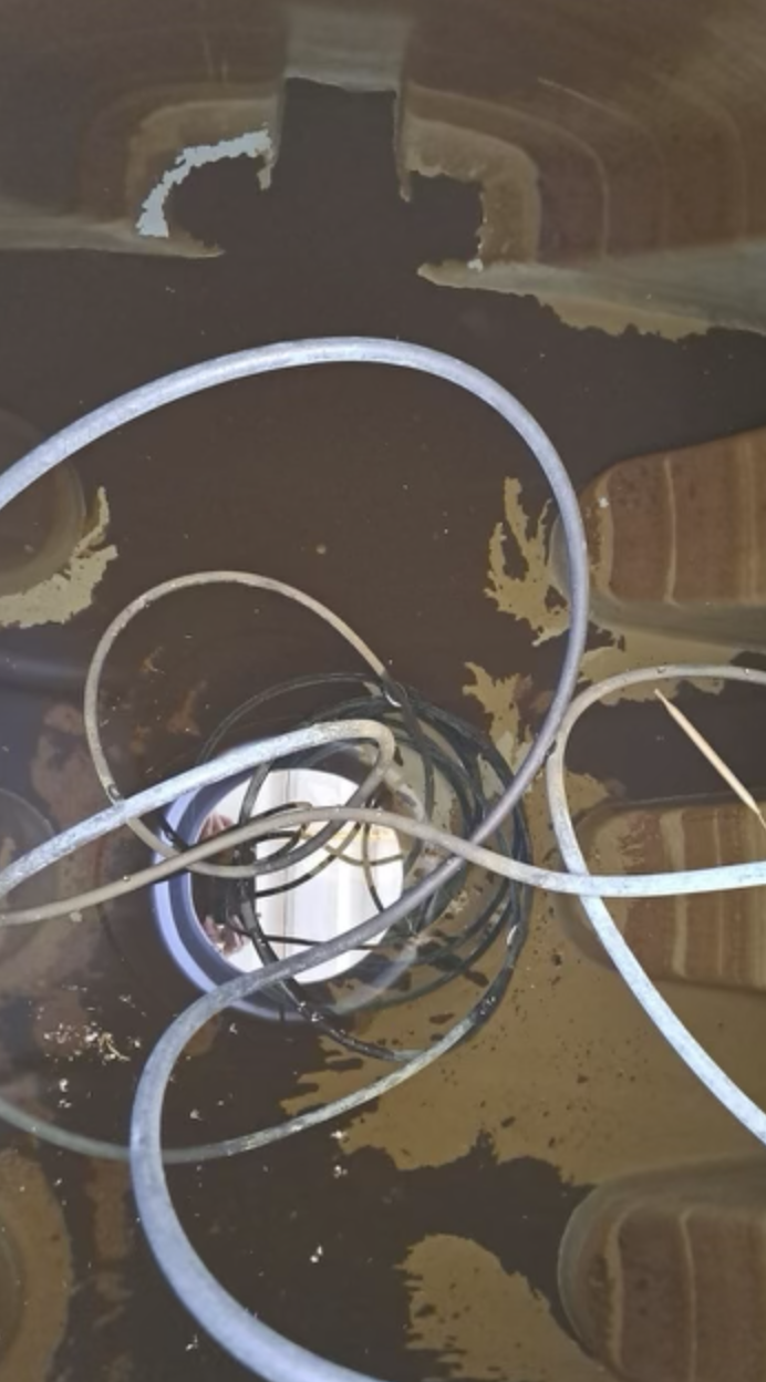 Contaminated water tank interior before professional cleaning service